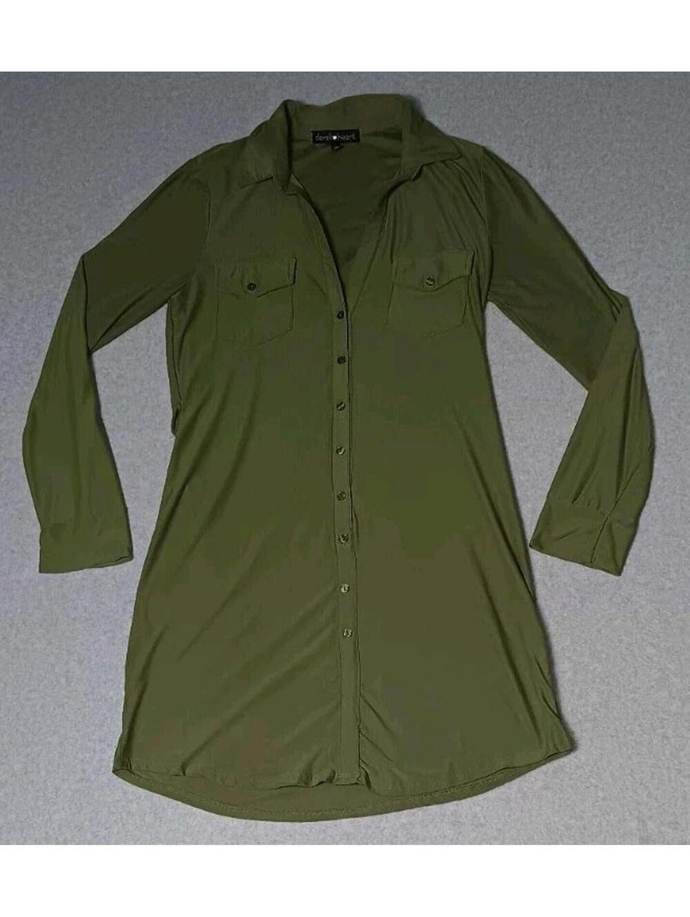 Derek Heart Long Sleeve Button Up Shirt Dress Womens Size Medium Sage Green...